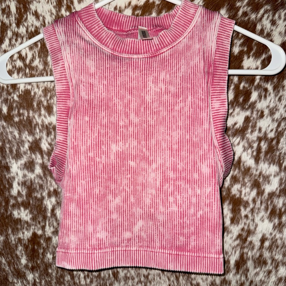 Zenana Outfitters Pink Ribbed Tie-Dye Tank